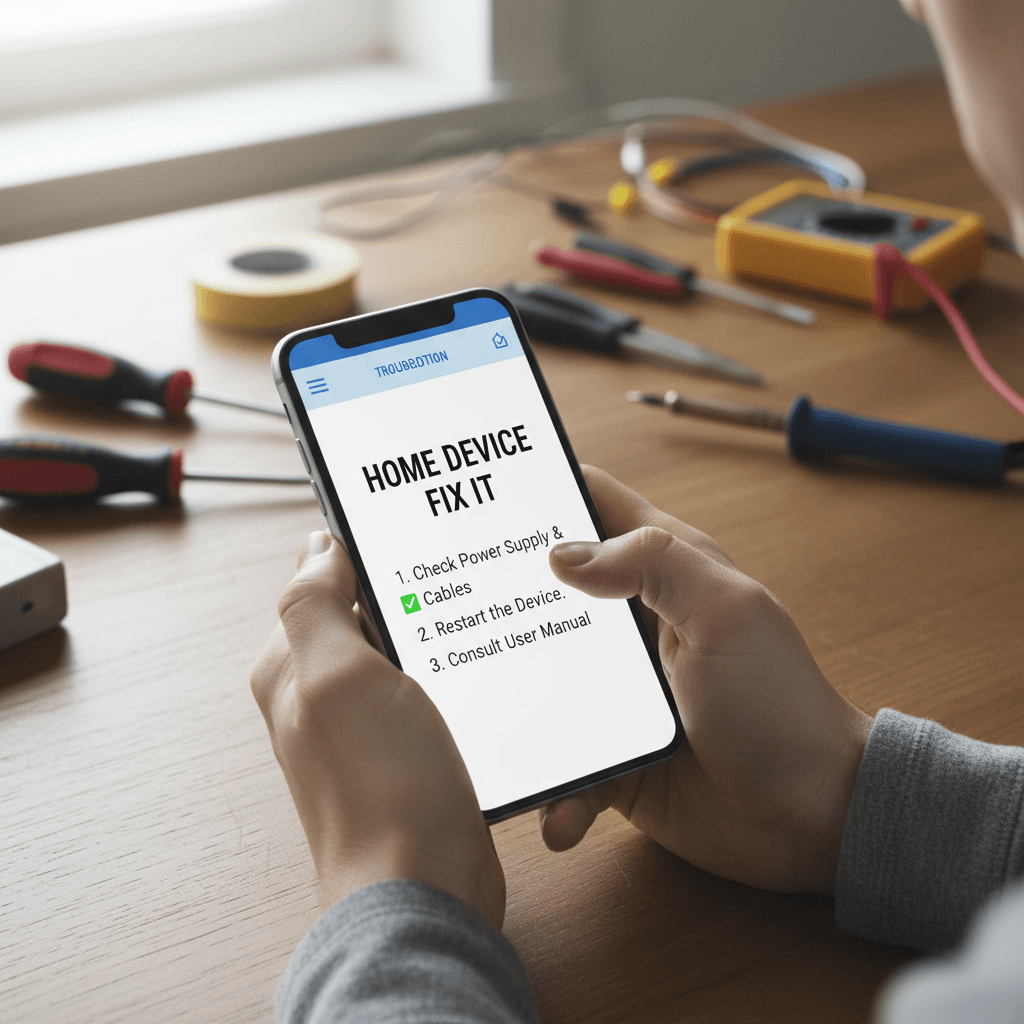 Close-up of hands holding a phone with a construction diagram on screen