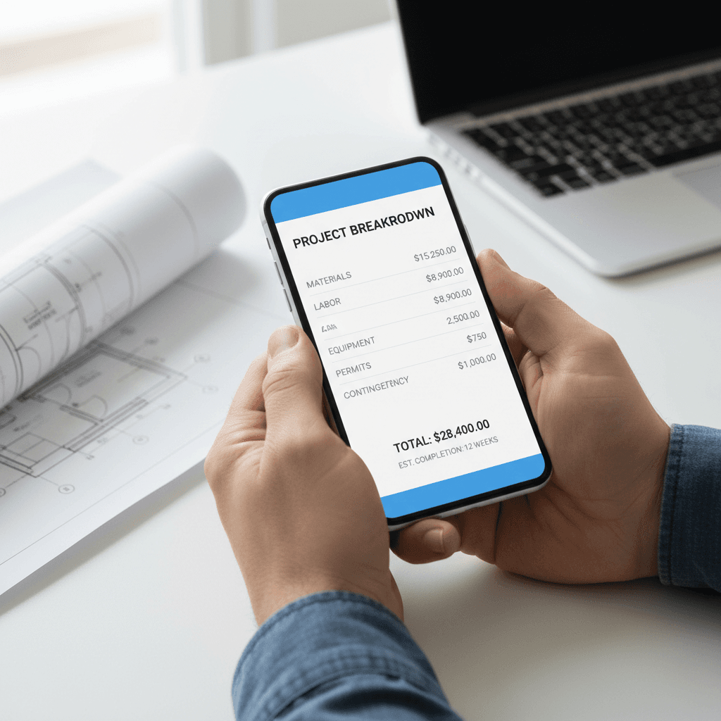 Quote estimate interface on a smartphone at a workbench
