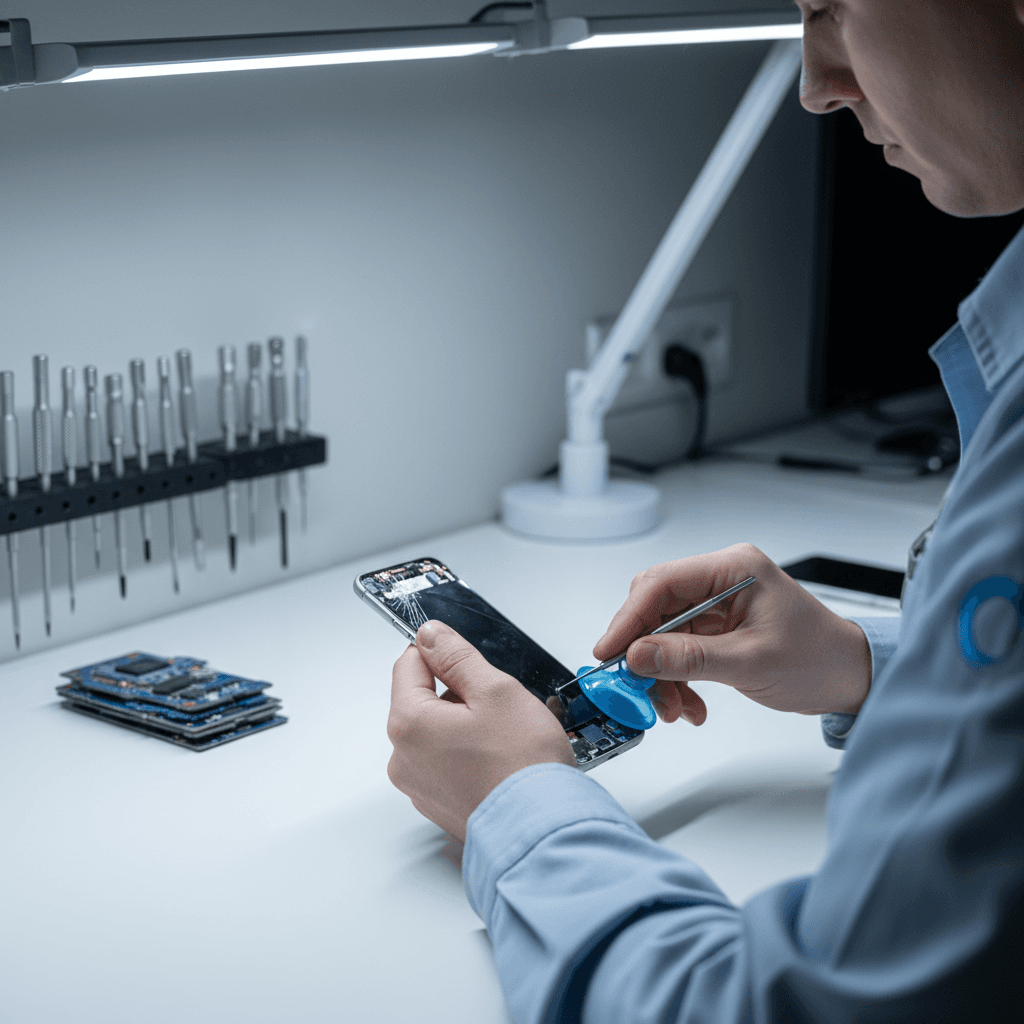 Contractor using a smartphone to capture a wall for AI repair guide